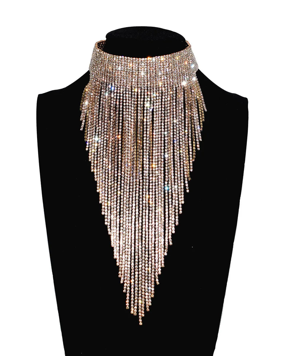 Mode glänzende Strass lange Kette Choker Kragen Statement Halskette für Frauen Modeschmuck Accessoires