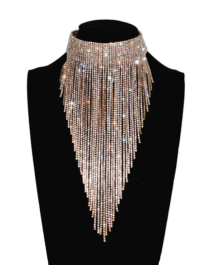 Mode glänzende Strass lange Kette Choker Kragen Statement Halskette für Frauen Modeschmuck Accessoires