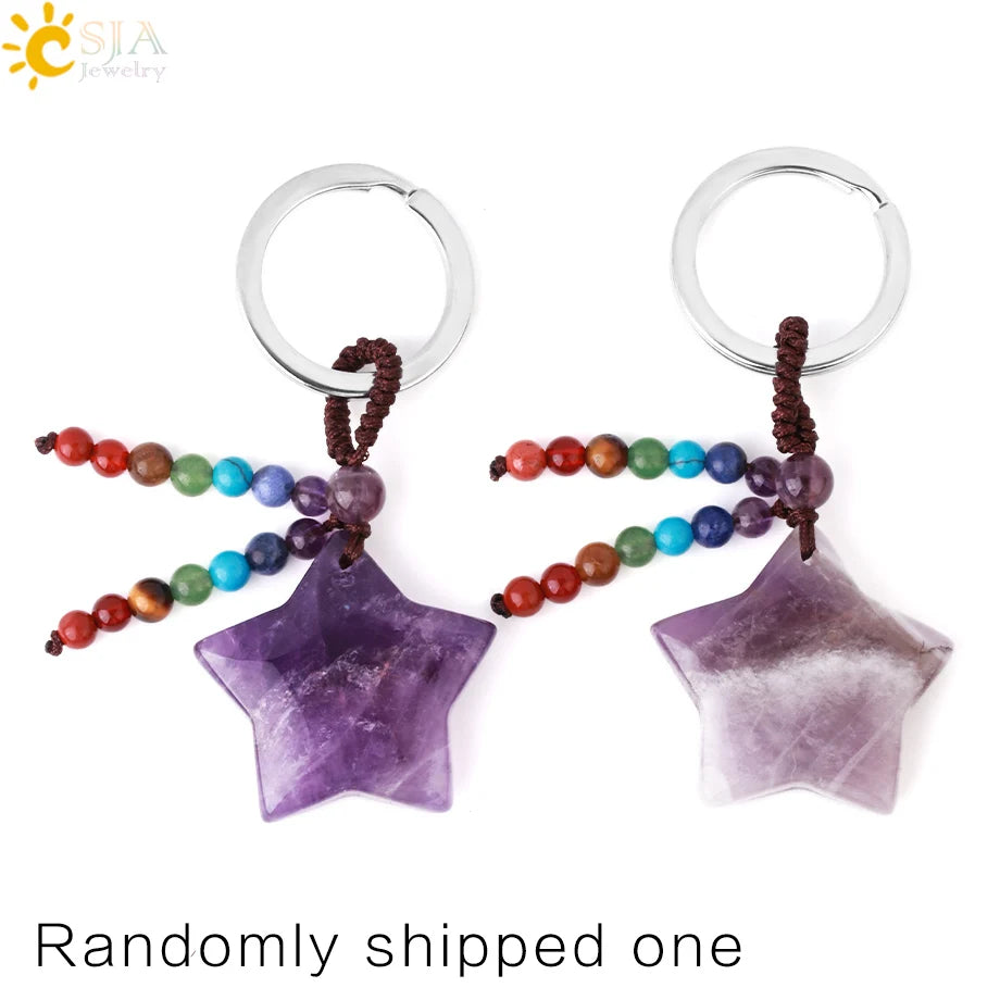 Naturstein 7 Chakra Schlüssel bund Heilung Mond Türkis Stern Rose Quarz Kristall Anhänger Aventurin Schlüssel ring Auto Schlüssel tasche g850