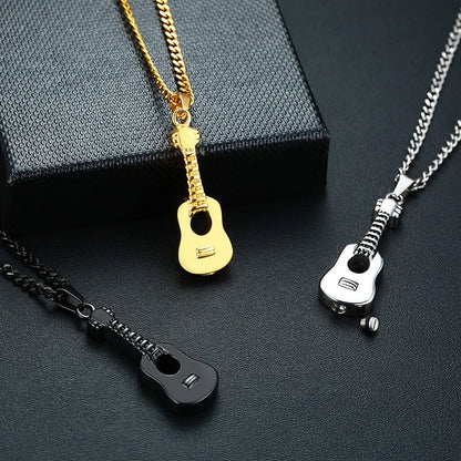 Punk Herren Asche Halter Urne Halskette Edelstahl Gitarre Feuerbestattung Anhänger Memorial Männliche Geschenke 24" Ketten