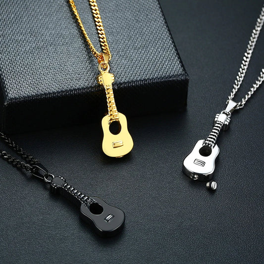 Punk Herren Asche Halter Urne Halskette Edelstahl Gitarre Feuerbestattung Anhänger Memorial Männliche Geschenke 24" Ketten