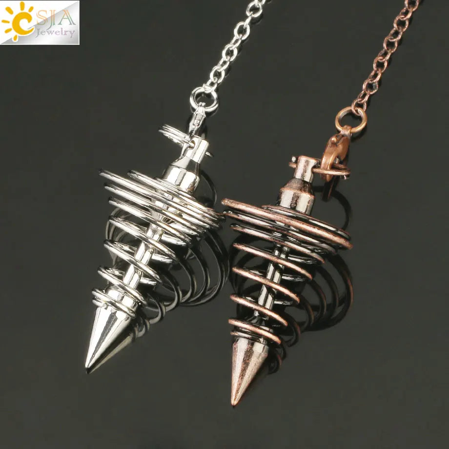 CSJA Metall Pendel Amulett Spirale Kegel Antike Kupfer Gold Silber Farbe Pendel für Radiästhesie Pyramide Pendule Reiki Schmuck G163