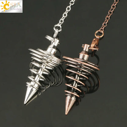 CSJA Metall Pendel Amulett Spirale Kegel Antike Kupfer Gold Silber Farbe Pendel für Radiästhesie Pyramide Pendule Reiki Schmuck G163