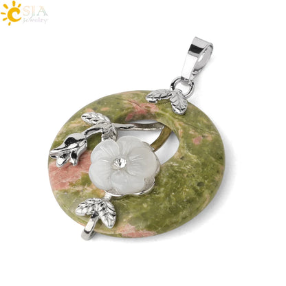 Natursteine Anhänger für Halskette Runde Blume Blatt Amethyste Rosenquarz Schwarzer Onyx Kristall Donut Reiki Schmuck G384