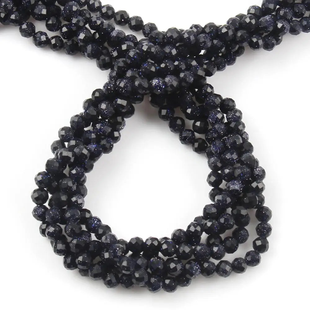 Natürlicher blauer Sandstond 2/3/4 mm facettierte lose Mineralperlen für Schmuckherstellung DIY Weihnachtsgeschenk Armbänder 15'' winziger Stein