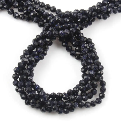 Natürlicher blauer Sandstond 2/3/4 mm facettierte lose Mineralperlen für Schmuckherstellung DIY Weihnachtsgeschenk Armbänder 15'' winziger Stein