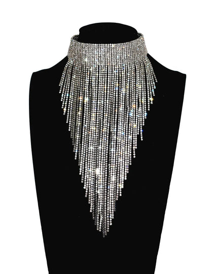 Mode glänzende Strass lange Kette Choker Kragen Statement Halskette für Frauen Modeschmuck Accessoires