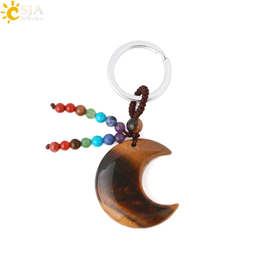 Naturstein 7 Chakra Schlüssel bund Heilung Mond Türkis Stern Rose Quarz Kristall Anhänger Aventurin Schlüssel ring Auto Schlüssel tasche g850