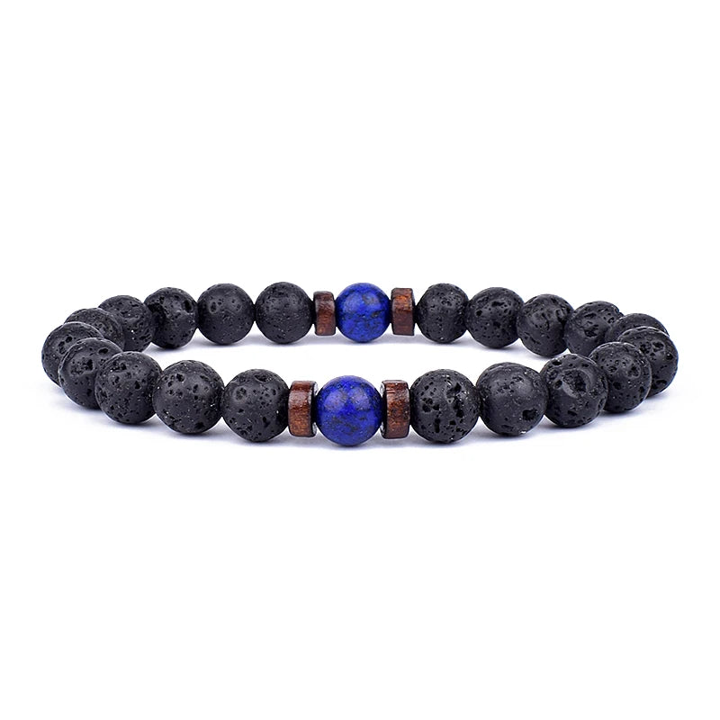Vulkanstein-Armband für Männer, Lava-Holz, 8 mm Perlen, Armband, tibetischer Buddha, Handgelenkkette, Damen- und Herrenschmuck, Geschenk, neue Armbänder