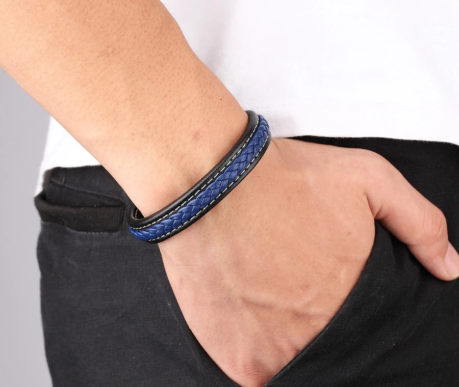 TYO Stainless Steel Leather Bangles Magnetic Clasp Braided Trendy Men Bracelet Wristband Charm Male Wrist Band Gifts Wholesale