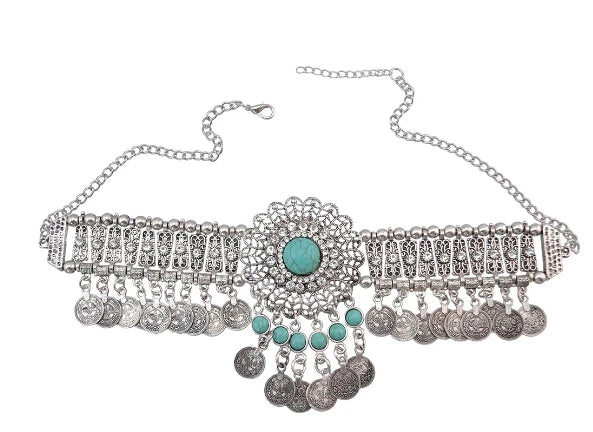 Afghanische Vintage Silber Farbe Legierung Halsketten Perlen Geometrische Form Münze Quaste Anhänger Klobige Halsketten für Boho Gypsy Türkisch