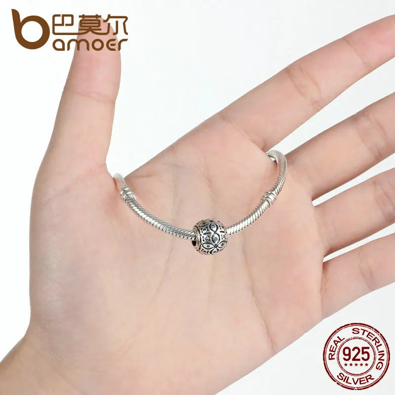 BAMOER 925 Sterling Silber Charms Mit Blau Kristalle S925 Perle Charme fit Armbänder & Armreifen für Frauen Schmuck SCC059