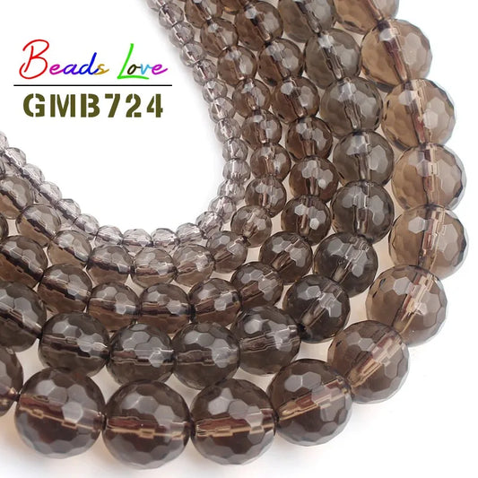 Großhandel Faceted Smoky Quartzs Stein 4 6 8 10 12mm Runde Perlen Für Schmuck, Die DIY Charme Glas Armband kristall Perles 15''