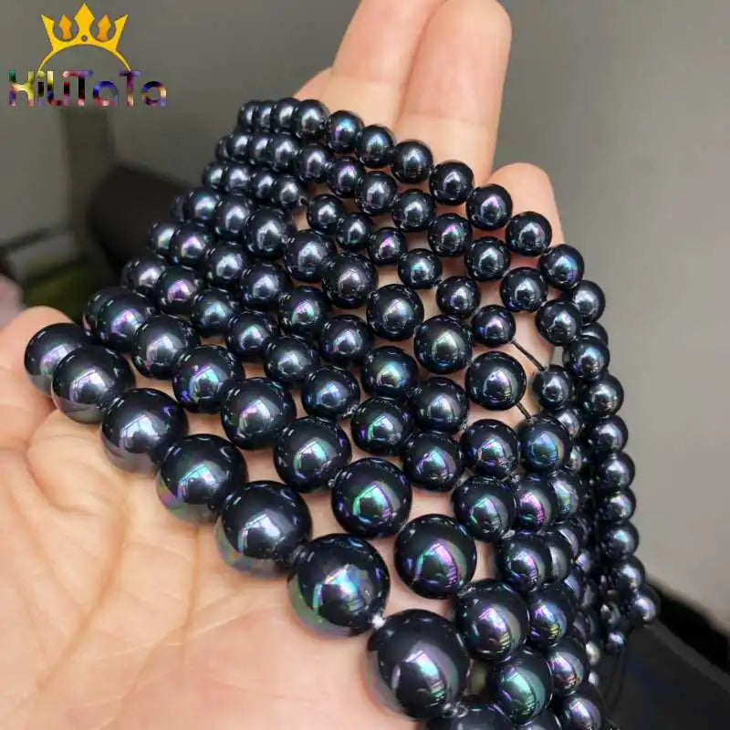 Natürliche Stein Perlen Schwarz Regenbogen Shell Perle Lose Perlen Für Schmuck Machen DIY Armband Halskette Zubehör 15 ''6/ 8/10/12mm