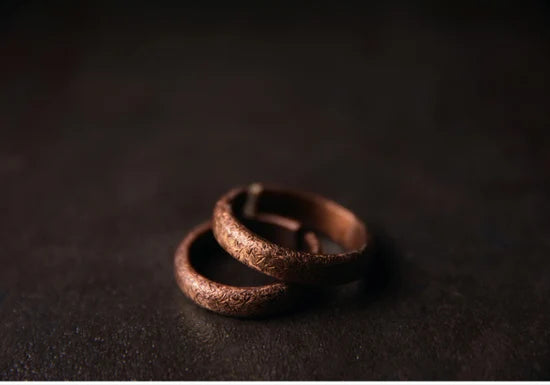 Handmade solid copper ring with texture, vintage style, rustic, distressed, adjustable size, anniversary, retro punk street, for men and women