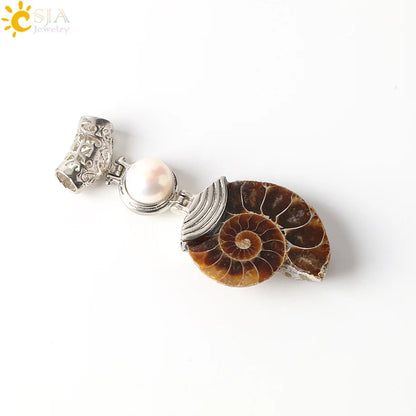 CSJA Natürliche Ammonit Anhänger Halbe Cut Snail Shell Tier Halskette Conch Reliquiae Lila Kristall Frauen Männer Schmuck E256