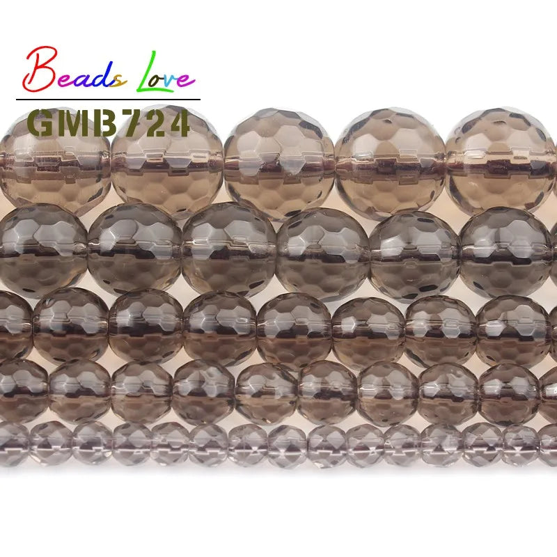Großhandel Faceted Smoky Quartzs Stein 4 6 8 10 12mm Runde Perlen Für Schmuck, Die DIY Charme Glas Armband kristall Perles 15''