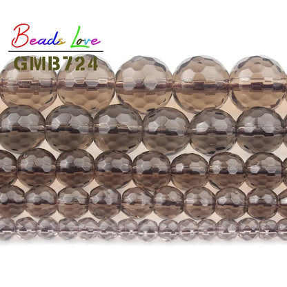 Großhandel Faceted Smoky Quartzs Stein 4 6 8 10 12mm Runde Perlen Für Schmuck, Die DIY Charme Glas Armband kristall Perles 15''