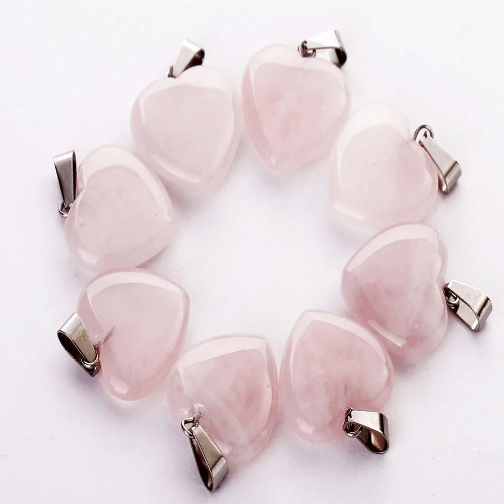 Rosenquarz Kristall Halskette Naturstein Herz Anhänger Mode Perlen 20mm Für DIY Schmuck Machen Edelsteine Kostenloser Versand