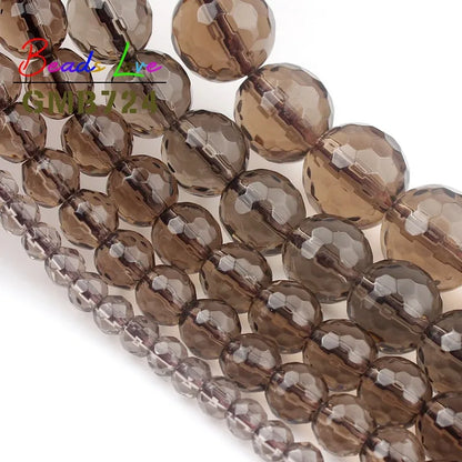 Großhandel Faceted Smoky Quartzs Stein 4 6 8 10 12mm Runde Perlen Für Schmuck, Die DIY Charme Glas Armband kristall Perles 15''