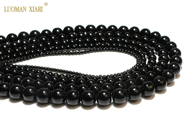 Großhandel Schwarz Onyx Achat Runde Naturstein Perlen Für Schmuck Machen DIY Armband Halskette Charms 4/6/8/10/12/mm Strang 15''