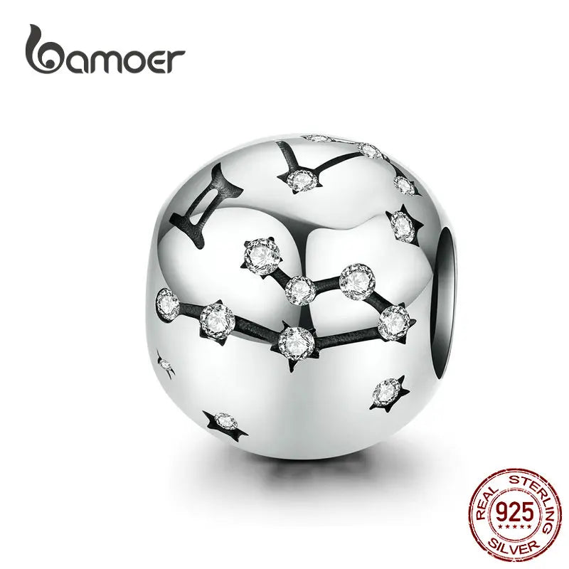 BAMOER Vintage-Charms aus 925er-Sterlingsilber mit zwölf Sternbildern, Sternzeichen-Perlen, passend für Charm-Armbänder, Halsketten zum Selbermachen, SCC1218