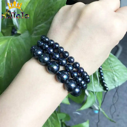 Natürliche Stein Perlen Schwarz Regenbogen Shell Perle Lose Perlen Für Schmuck Machen DIY Armband Halskette Zubehör 15 ''6/ 8/10/12mm