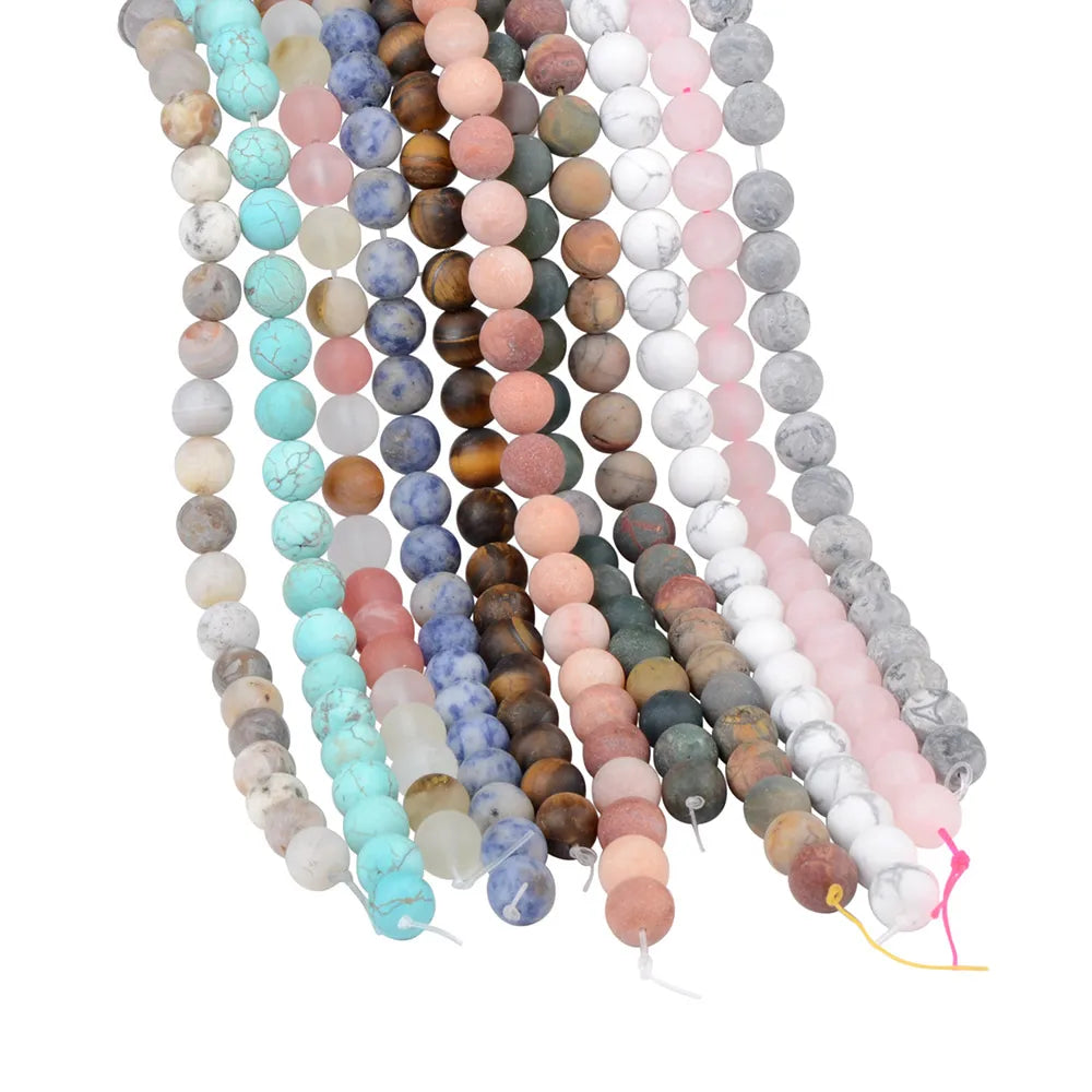Polnische runde, mattierte Tigerauge, Türkise, Achate, Natursteinperlen, Amazonit, lose Perlen für die Herstellung von Armbandschmuck