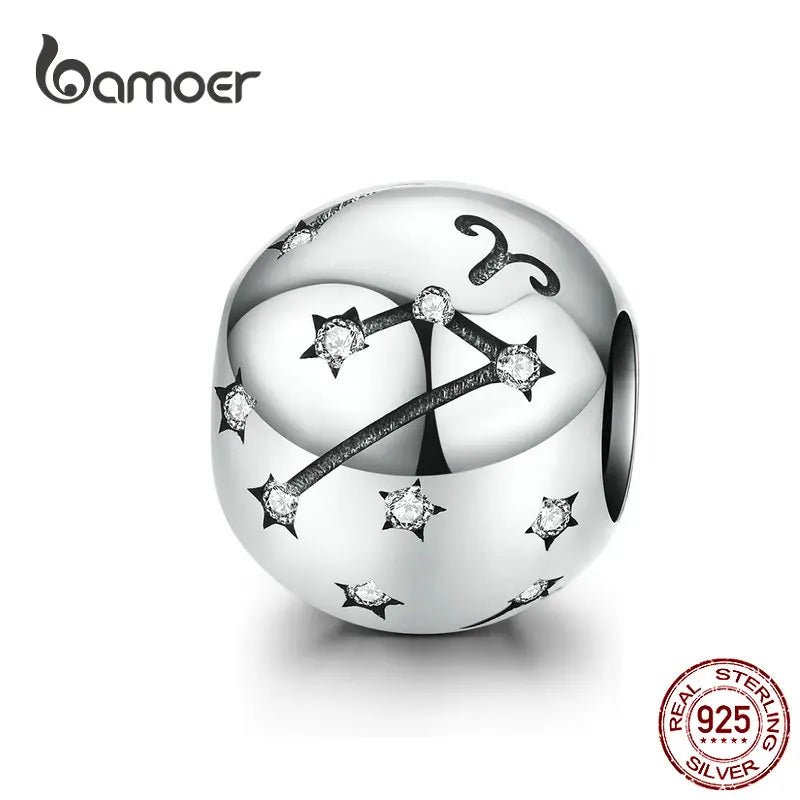 BAMOER Vintage-Charms aus 925er-Sterlingsilber mit zwölf Sternbildern, Sternzeichen-Perlen, passend für Charm-Armbänder, Halsketten zum Selbermachen, SCC1218