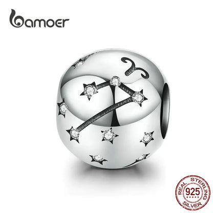 BAMOER Vintage-Charms aus 925er-Sterlingsilber mit zwölf Sternbildern, Sternzeichen-Perlen, passend für Charm-Armbänder, Halsketten zum Selbermachen, SCC1218