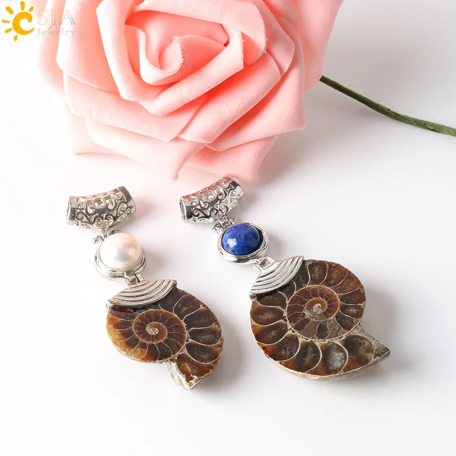 CSJA Natürliche Ammonit Anhänger Halbe Cut Snail Shell Tier Halskette Conch Reliquiae Lila Kristall Frauen Männer Schmuck E256