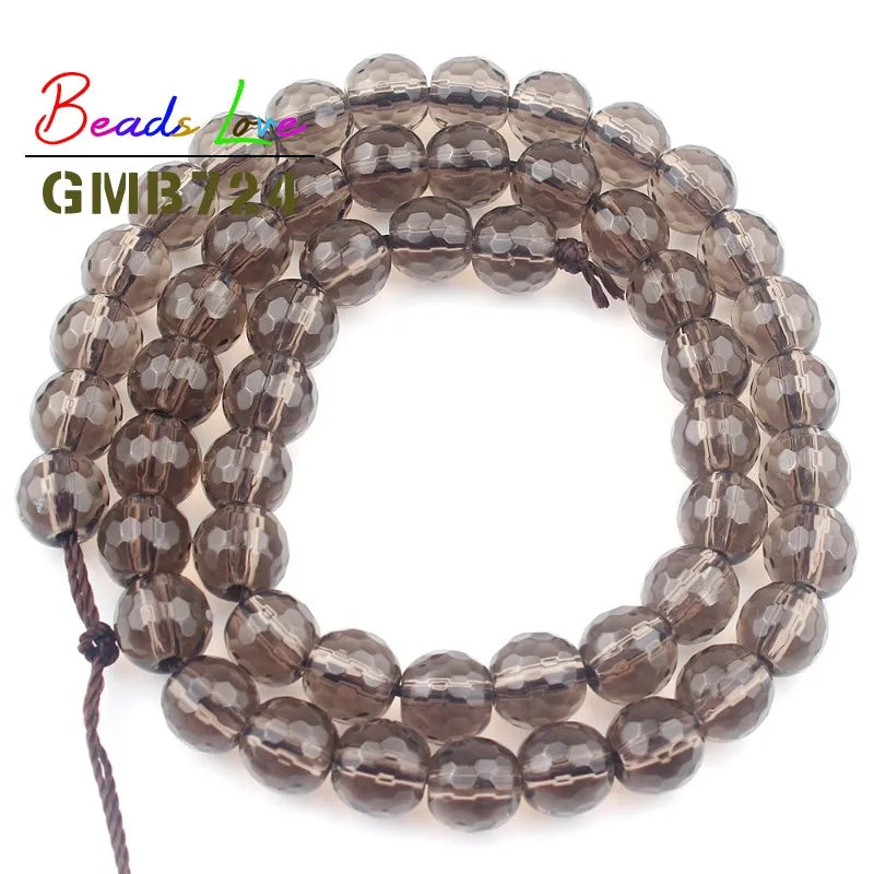 Großhandel Faceted Smoky Quartzs Stein 4 6 8 10 12mm Runde Perlen Für Schmuck, Die DIY Charme Glas Armband kristall Perles 15''