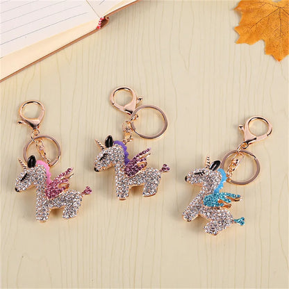 Mode Voller Kristall Strass Einhorn Schlüsselbund Auto schlüsselanhänger frauen taschen Dekoration Zubehör pferd Anhänger Schmuck