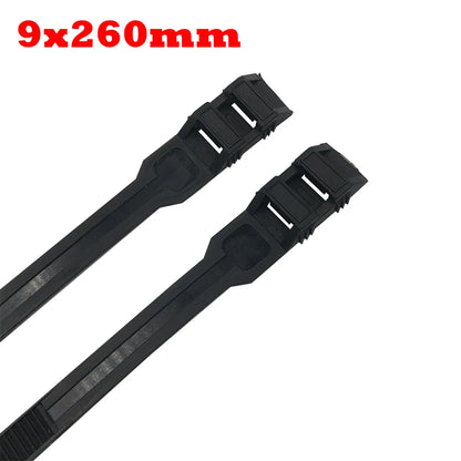 9x260mm 9*260mm 9*360mm 9x360mm Schwarz Nylon Kunststoff Flache zwei Doppel Schnalle Selbst Locking Draht Wrap String Zip Krawatten Kabelbinder