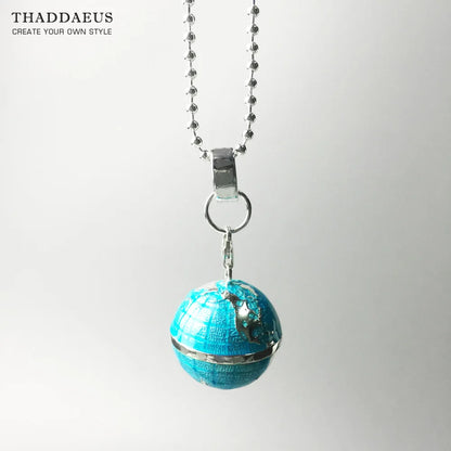Perlen Halskette Globus Anhänger, 925 Sterling Silber Seil Kette Modeschmuck Europa Bijoux Geschenk für Männer Frauen