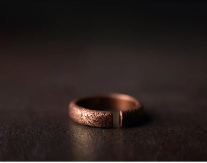 Handmade solid copper ring with texture, vintage style, rustic, distressed, adjustable size, anniversary, retro punk street, for men and women