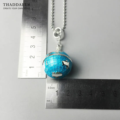 Perlen Halskette Globus Anhänger, 925 Sterling Silber Seil Kette Modeschmuck Europa Bijoux Geschenk für Männer Frauen