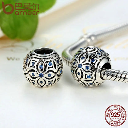 BAMOER 925 Sterling Silber Charms Mit Blau Kristalle S925 Perle Charme fit Armbänder & Armreifen für Frauen Schmuck SCC059