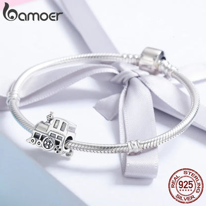 BAMOER 100 % echtes 925er Sterlingsilber, Vintage-Lokomotive, Zug, Auto-Charm, passend für Damen, Charm-Armband, DIY-Schmuckherstellung, SCC507