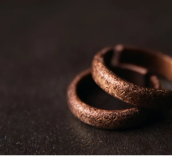 Handmade solid copper ring with texture, vintage style, rustic, distressed, adjustable size, anniversary, retro punk street, for men and women