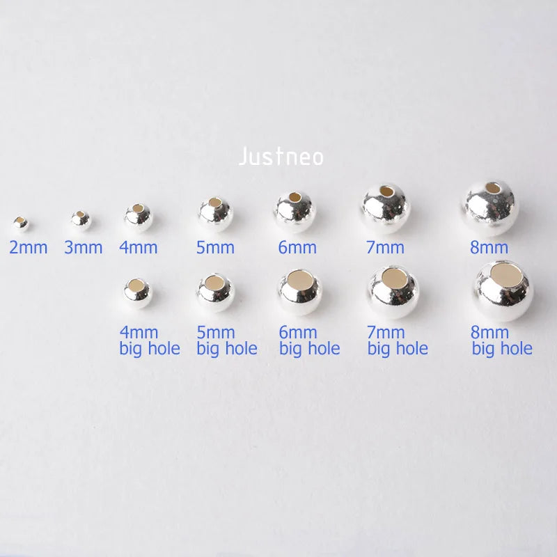 Massive Perlen aus 925er-Sterlingsilber, nahtlos, rund, lose Abstandshalter, Schmuck-DIY-Ergebnisse