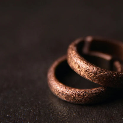 Handmade solid copper ring with texture, vintage style, rustic, distressed, adjustable size, anniversary, retro punk street, for men and women