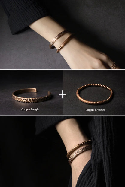 Handgefertigtes Armband aus gehämmertem reinem Kupfer, Vintage-Armband, künstlich, oxidiert, Street-Rock-Stil, Metall, Unisex-Schmuck für Männer und Frauen