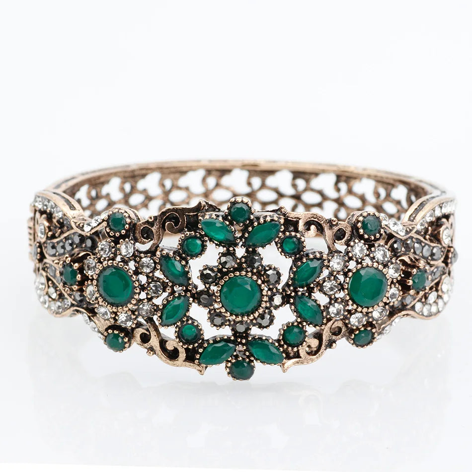 Sunspicems Chic Türkische Armreif Manschette Armband Für Frauen Antik Gold Farbe Strass Blume Armband Arabischen Braut Hochzeit Schmuck