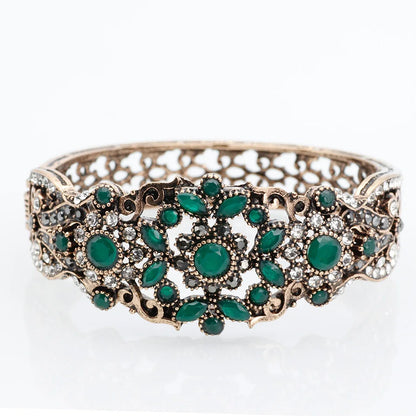Sunspicems Chic Türkische Armreif Manschette Armband Für Frauen Antik Gold Farbe Strass Blume Armband Arabischen Braut Hochzeit Schmuck