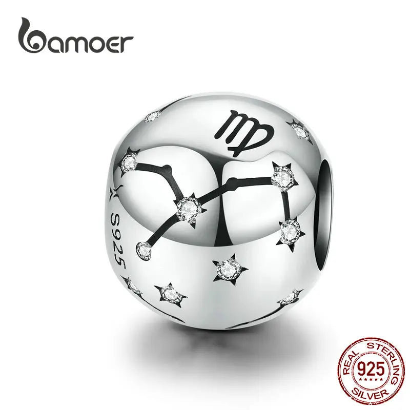 BAMOER Vintage-Charms aus 925er-Sterlingsilber mit zwölf Sternbildern, Sternzeichen-Perlen, passend für Charm-Armbänder, Halsketten zum Selbermachen, SCC1218