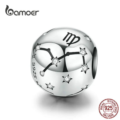 BAMOER Vintage-Charms aus 925er-Sterlingsilber mit zwölf Sternbildern, Sternzeichen-Perlen, passend für Charm-Armbänder, Halsketten zum Selbermachen, SCC1218