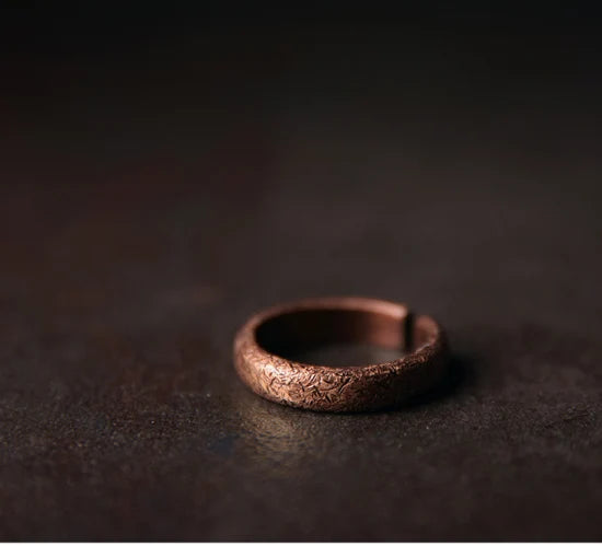 Handmade solid copper ring with texture, vintage style, rustic, distressed, adjustable size, anniversary, retro punk street, for men and women