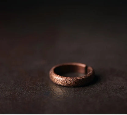 Handmade solid copper ring with texture, vintage style, rustic, distressed, adjustable size, anniversary, retro punk street, for men and women