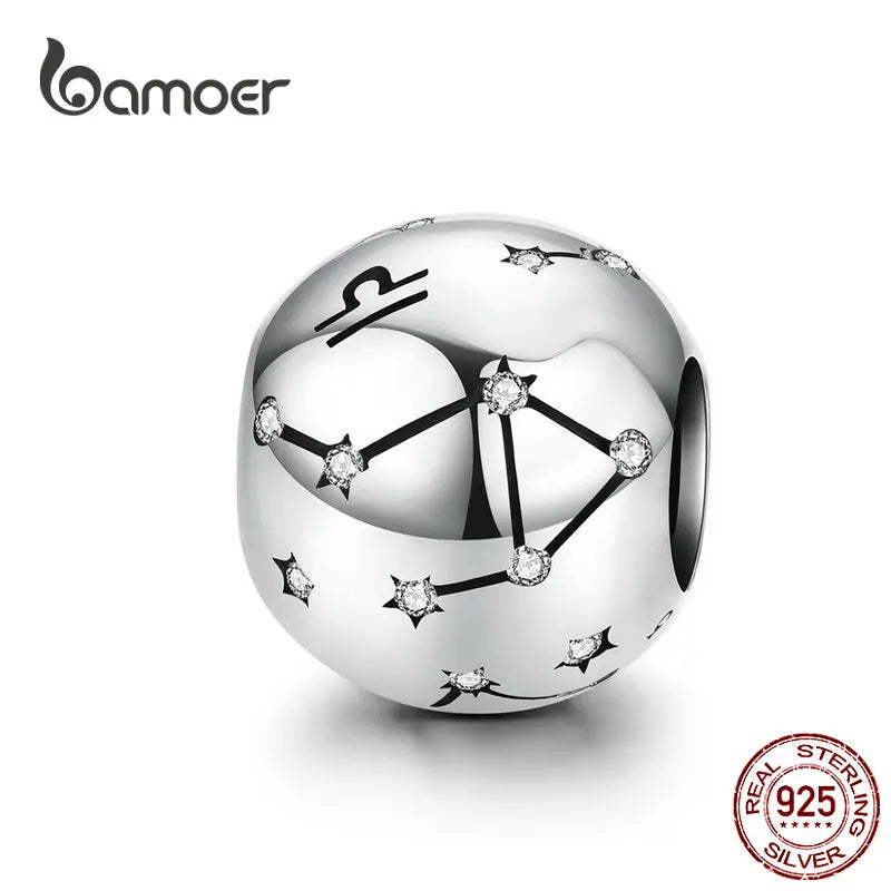 BAMOER Vintage-Charms aus 925er-Sterlingsilber mit zwölf Sternbildern, Sternzeichen-Perlen, passend für Charm-Armbänder, Halsketten zum Selbermachen, SCC1218